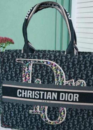 Сумка christian dior шоппер, сумка шоппер кристиан диор серо-черная с буквой