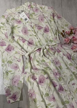 Льняное фирменное платье миди в цветочный принт 💯 % льон2 фото