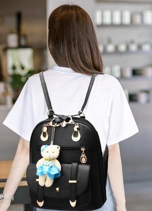 Подростковый женский городской рюкзак для девочки с брелком мишка тедди в подарок4 фото