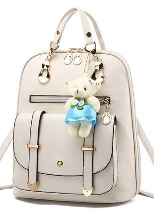 Подростковый женский городской рюкзак для девочки с брелком мишка тедди в подарок3 фото