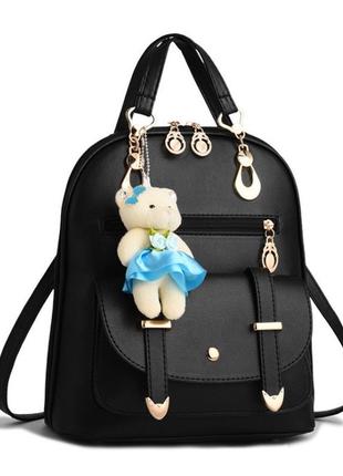 Подростковый женский городской рюкзак для девочки с брелком мишка тедди в подарок5 фото