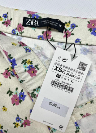 Zara новая натуральная льняная летняя юбка в цветы6 фото