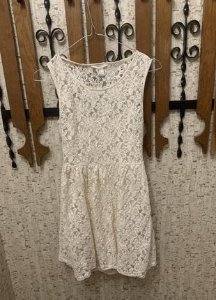 Белое кружевное платье + платье комбинация2 фото