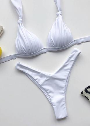 Купальник з ліфом білий з щільною чашкой і високими трусиками бразил'яно v-образним