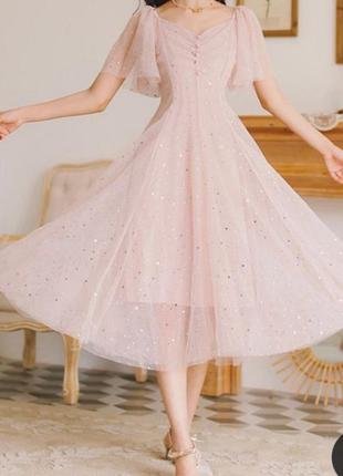 Платье шифон розовое блестящее коктельное праздничное1 фото