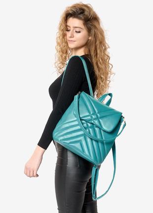 Жіночий рюкзак-сумка sambag loft строчений бірюзовий2 фото