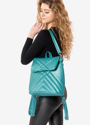 Жіночий рюкзак-сумка sambag loft строчений бірюзовий6 фото