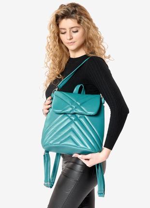 Жіночий рюкзак-сумка sambag loft строчений бірюзовий7 фото