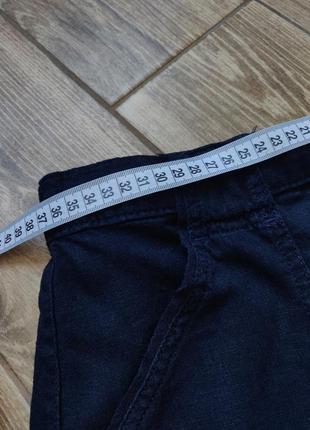 Льняная трендовая юбка карго синяя, на резинке, накладные карманы5 фото