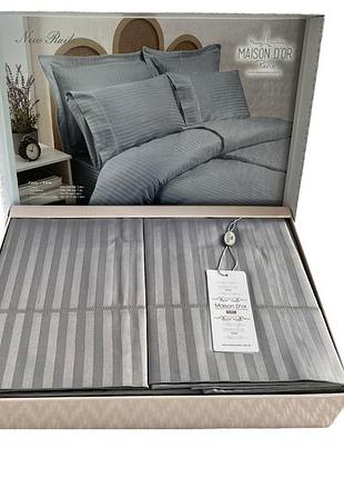 Комплект постільної білизни maison d'or new rails grey сатин 220-160*2 см сірий