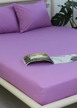 Двоспальне простирадло на гумці фіолетове з ранфорсу (160х200х20) lavender herb1 фото