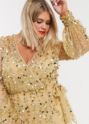 Золотистое платье-мини с поясом asos design Mend 165 фото