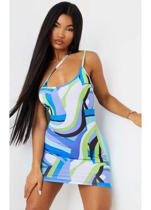 Гаряча🔥 міні-сукня/платье/плаття в актуальний принт з асиметричними бретелями plt, на р. м