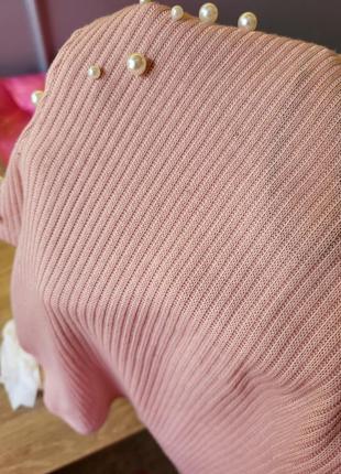 Футболка рубчик пинк погоны кроп топ укороченная базовая пудра бусинки бцсины розовая укороченная кофточка кофта блуза пудра8 фото