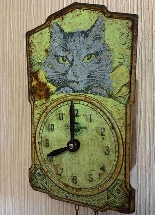 Часы ходики, часы настенные, часы механические, часы антиквариат, часы счз, часы котик7 фото