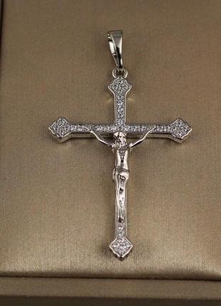 Хрестик xuping jewelry розп'яття з ромбами на кінцях 3,6 см сріблястий