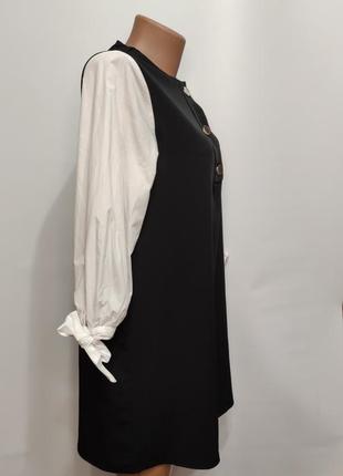 Zara чёрное прямое платье с белыми рукавами2 фото