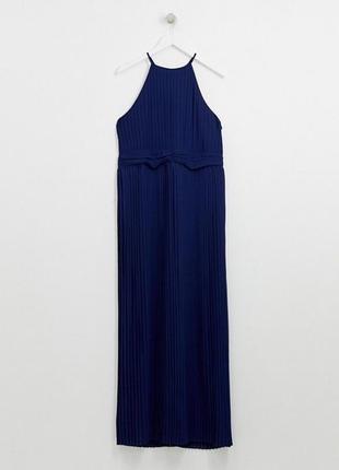 Темно-синее плиссированное платье макси с американской проймой эксклюзивно от tfnc6 фото