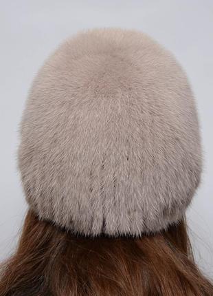 Женская зимняя норковая шапка шарик украшение какао3 фото
