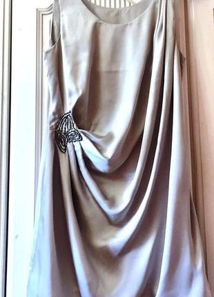 Красивое платье-баллон "zara" из стрейчевого атласа стального цвета2 фото