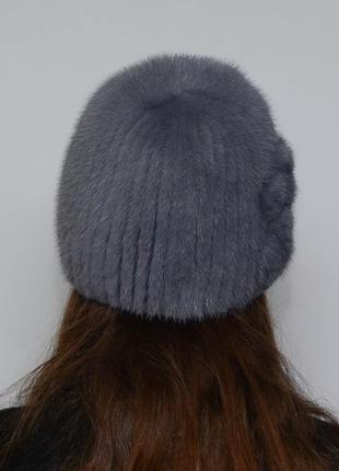 Жіноча зимове норкова шапка кулька прикраса сапфір3 фото