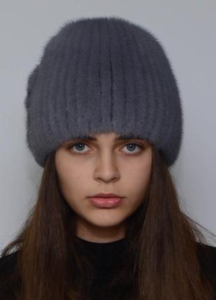 Женская зимняя норковая шапка шарик украшение сапфир1 фото