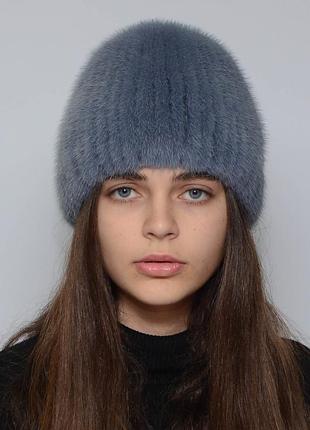 Жіноча зимове норкова шапка кулька прикраса джинс