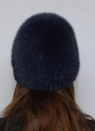Женская зимняя норковая шапка шарик украшение синяя3 фото