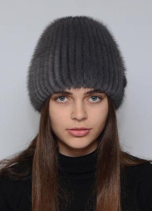 Женская зимняя норковая шапка шарик украшение ирис1 фото