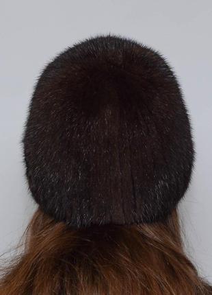Женская зимняя норковая шапка шарик украшение браун(орех)3 фото
