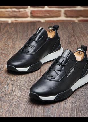 Мужские кожаные кроссовки calvin Юбка klein, молодіжні кросівки із натуральної шкіри, чорний