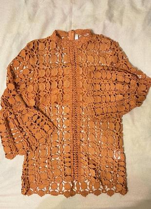 Блуза топ вязаная оранжевая горчичного цвета оранжевая рубашка летняя