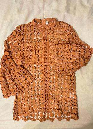 Блуза топ вязаная оранжевая горчичного цвета оранжевая рубашка летняя