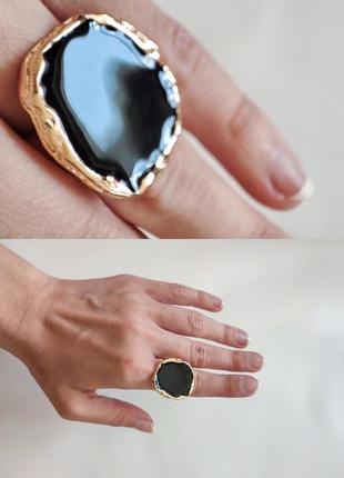 Винтажное кольцо золотое с черной емалью большим камнем черным женское