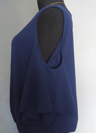 Блуза синяя пышный рукав открытые плечи батал3 фото