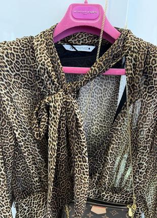 Шикарне атласне шифонове пишне плаття з бантом леопардовий принт zara2 фото