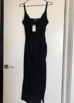 Нова чорна вечірня сукня, плаття міді з розпоркою (підійде для вагітних)2 фото