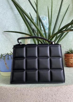 Женская сумка сумочка матовая через плечо плитка эко кожаная из искусственно кожи черная стильная модная крутая3 фото