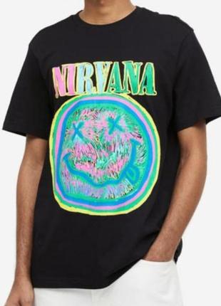Новая коллекция h&m новая футболка оверсайз принт смайл  nirvana