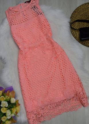 Платье коралловое кружевное платье яркое2 фото