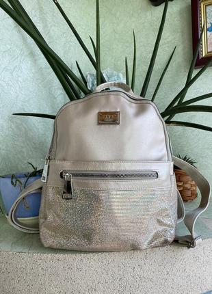 Женский портфель рюкзак блестящий радужный жемчужный красивый эко кожаный из искусственной кожи вместительный1 фото