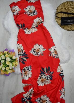 Платье красное в цветочный принт в пол платье длинное