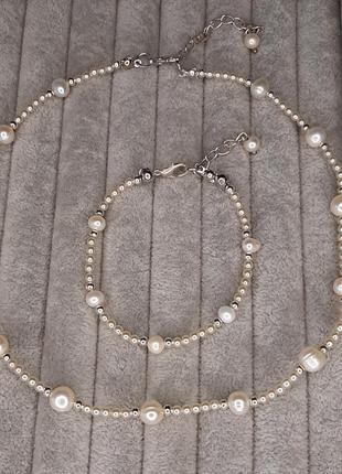 Бусы с натуральными жемчугом