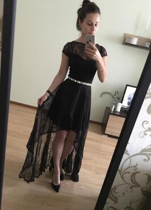 Платье на выпускной чёрное кружевное1 фото