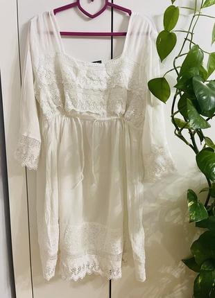 Белое платье летнее платье туника, платье пляжное