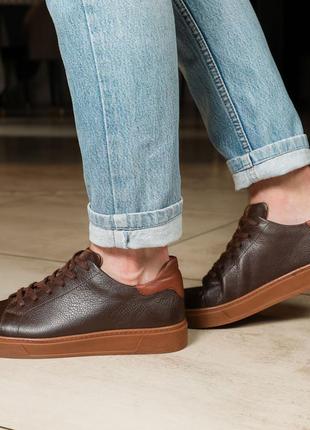 Стильные классические мужские коричневые кеды/кроссовки на весну, осень, кожаные/кожа-мужская обувь2 фото