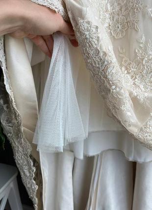 Платье свадебное со шлейфом кружевное корсет без рукавов кремовое maggie sottero купить цена9 фото