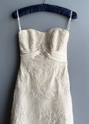 Плаття сукня весільна зі шлейфом корсет без рукавів кремове не пишне maggie sottero купити ціна3 фото