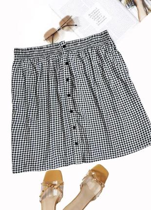 Легкая летняя мини-юбка с высокой талией юбочка на пуговицах в принт