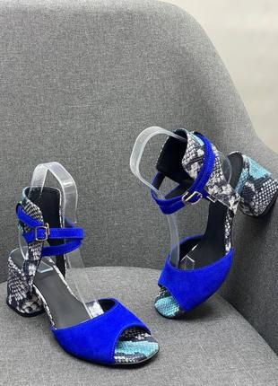 Дизайнерські сині босоніжки  trixie неон електрик натуральна шкіра пітон замш 35-41
